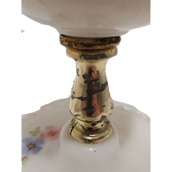 VTG WHITE UNDERWRITERS LABORATORY HOBNAIL MILK GLASS TABLE LAMP 19" FLORAL WORKS - Picture 8 of 9